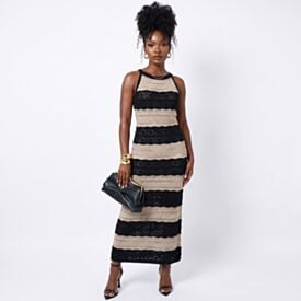 Vestido Longo De Tricot Boby Blues Preto/Bege