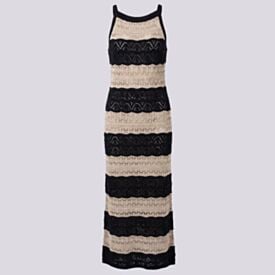 Vestido Longo De Tricot Boby Blues Preto/Bege