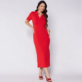 Vestido Midi Feminino Gola Polo Patricia Foster