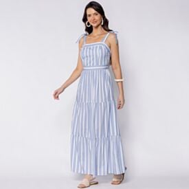 Vestido Longo Feminino Três Marias Patricia Foster Listra Azul
