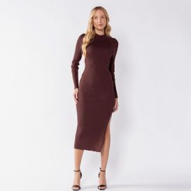 Vestido Midi Feminino De Tricô Boby Blues Marrom