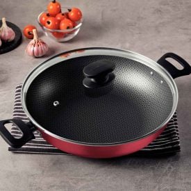 Wok com Tampa de Vidro Loreto Tramontina 28 cm - Vermelho
