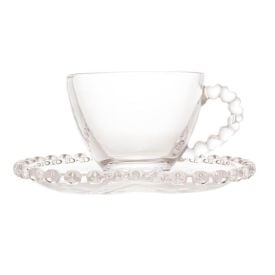 Xícara De Café Com Pires Lyor Cristal Coração 80Ml - Transparente