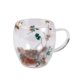 Xícara de Vidro Duplo com Flores Secas Coloridas 250Ml - Majestic