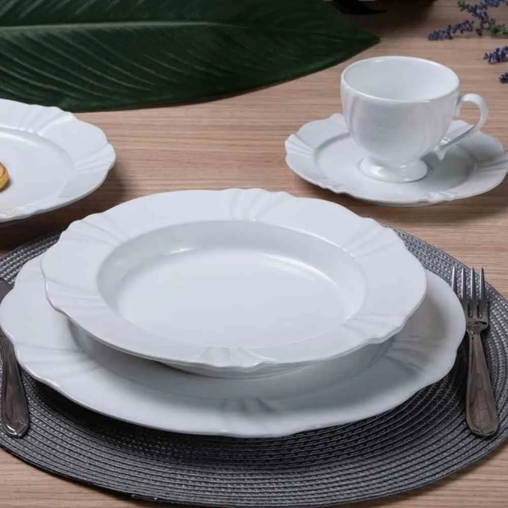 Aparelho De Jantar Oxford Soleil White 30 Peças Porcelana Branca