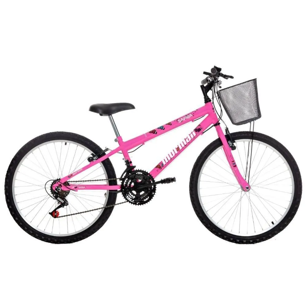 Bicicleta Eco Mormaii Aro 24 Aero 18V Safira Com Cesta Rosa
