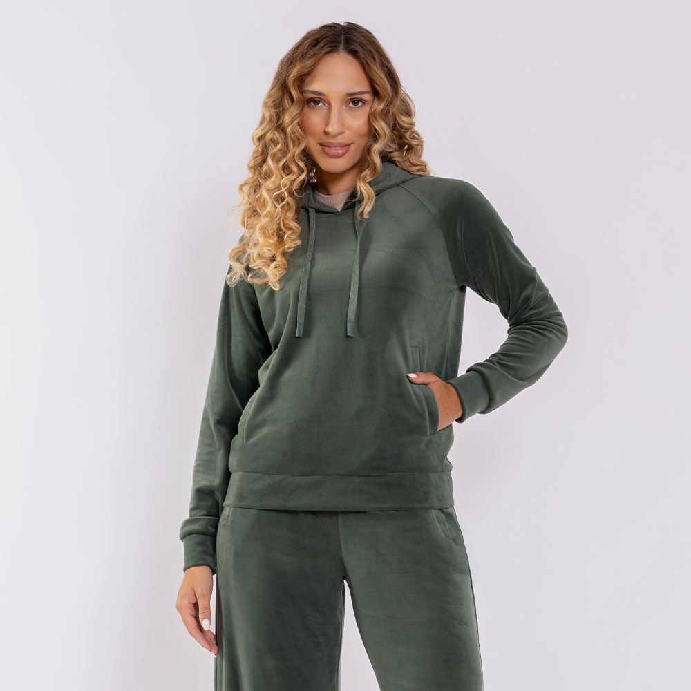 Blusão Feminino Esportivo Em Plush Com Capuz Scream Verde Oliva