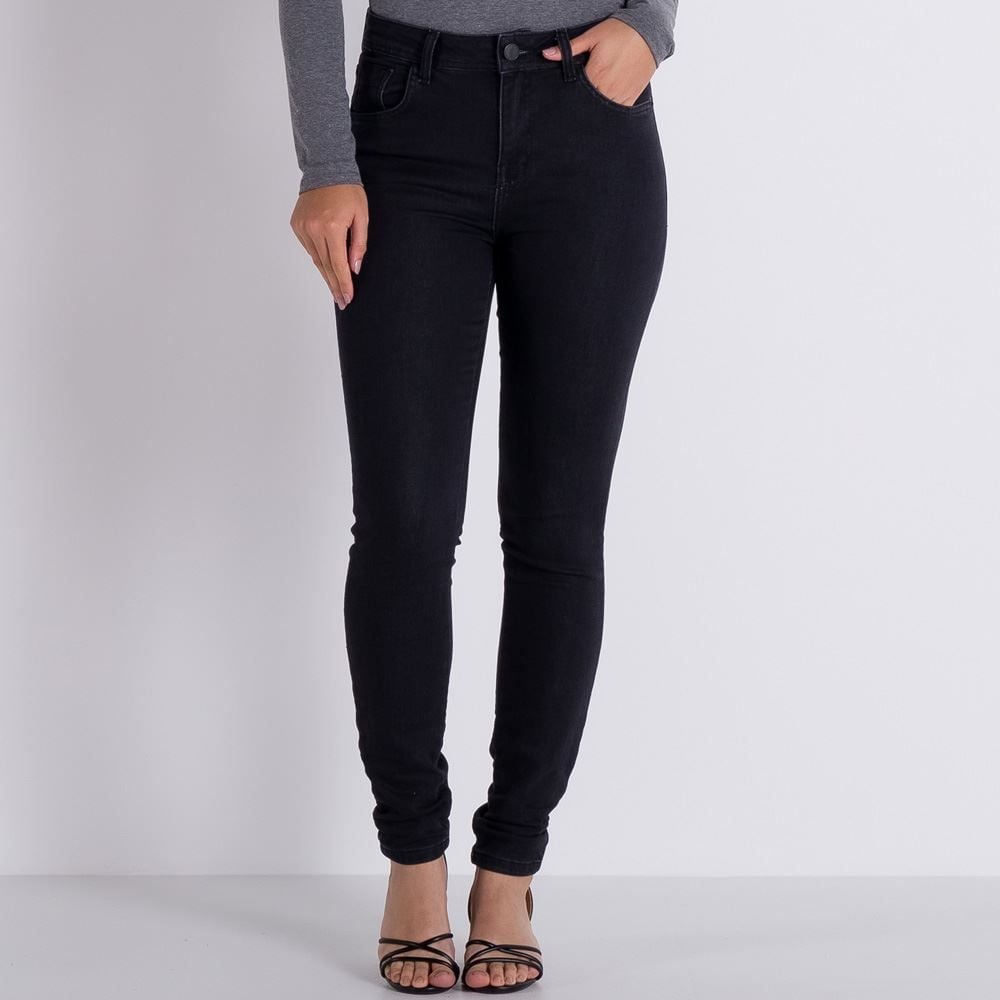 Calça Jeans Comfy Skinny Com Bolsos Patrícia Foster Preto 