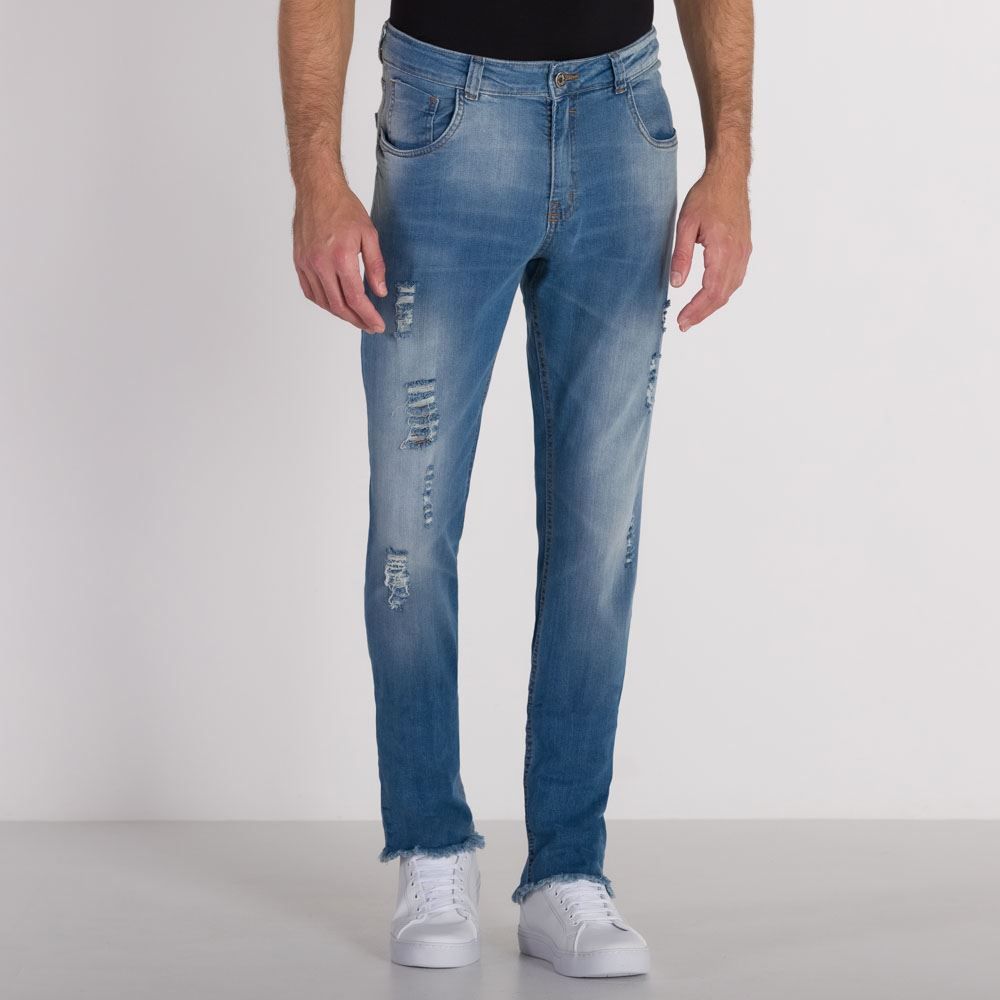 JEANS SKINNY COM RASGOS - Azul