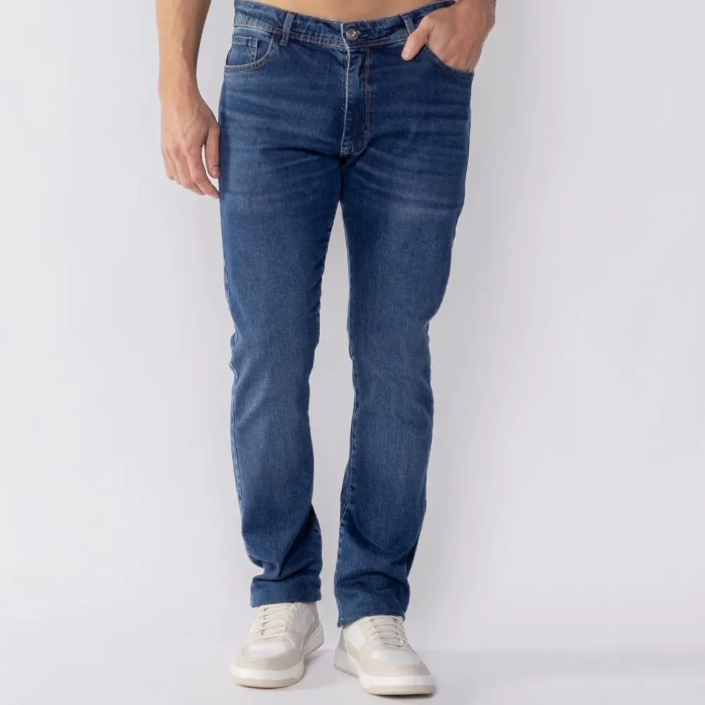 Calça Jeans Masculina Slim Marc Alain Azul Medio