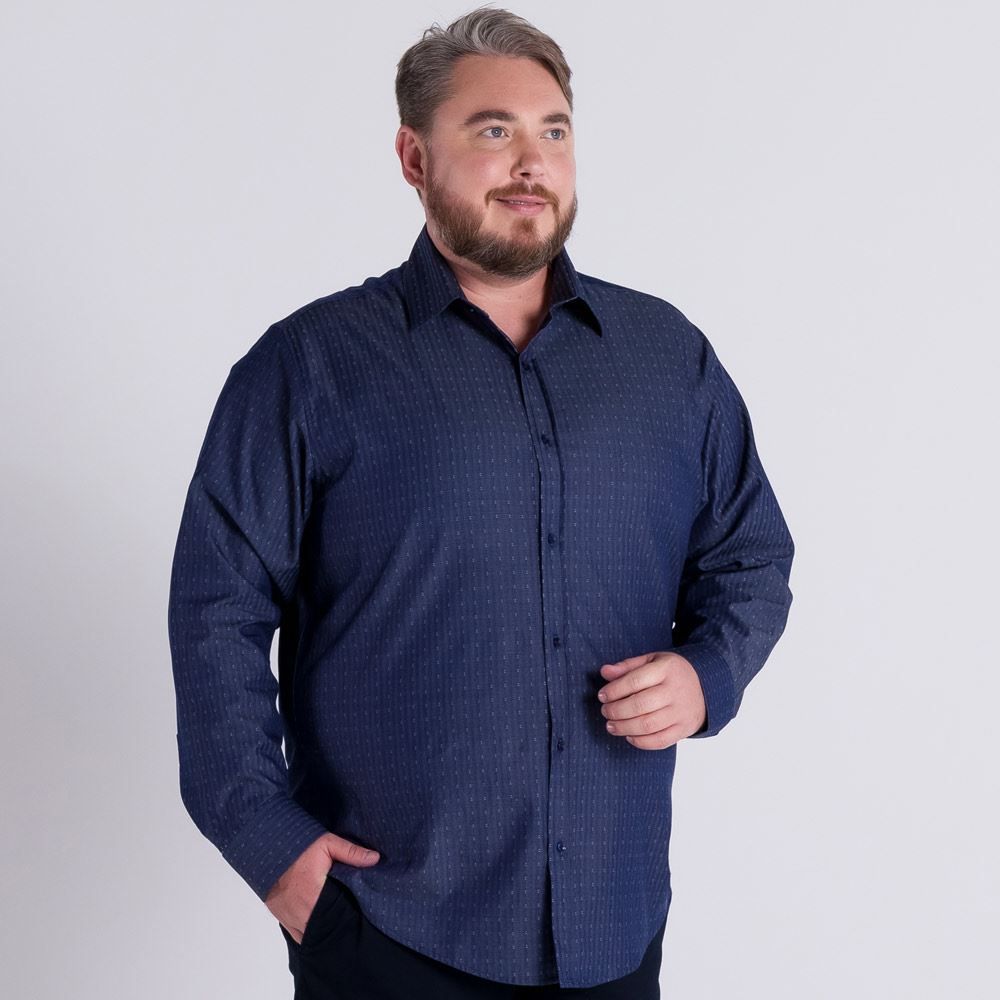 Camisa Plus Size Manga Longa com Detalhes Marc Alain Denim
