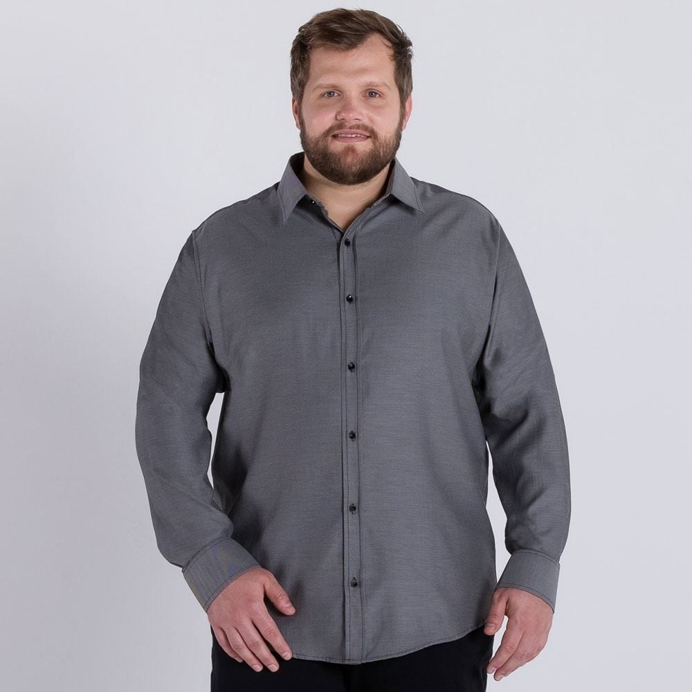 Camisa Plus Size Manga Longa Oxford Marc Alain Preto