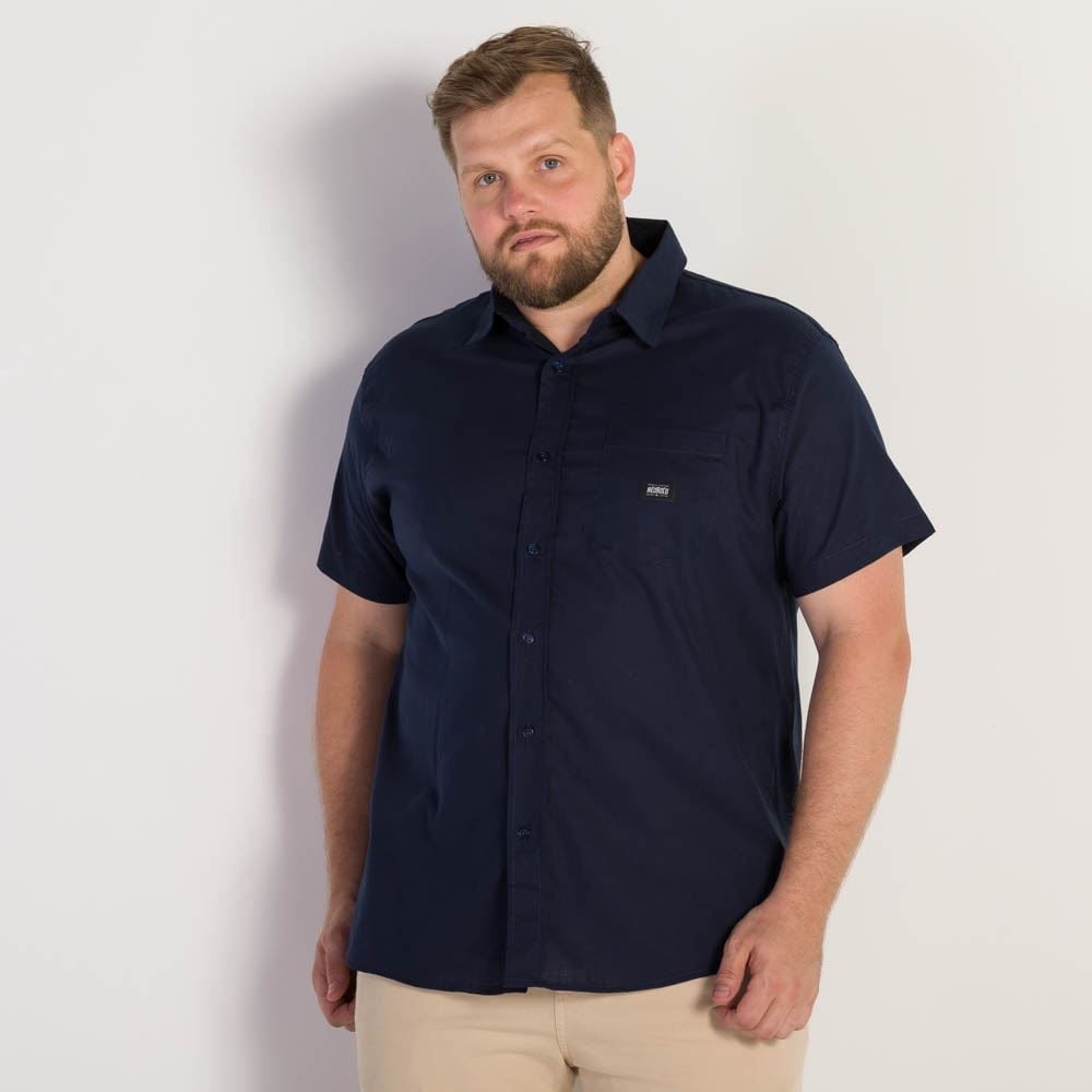 Camisa Polo Masculina Lisa com Bolso Nicoboco Plus Marinho