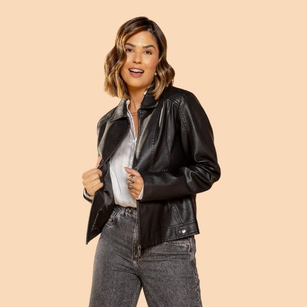 Couro Ecológico Jaqueta De Couro Feminina Com Pelucia Jaqueta De