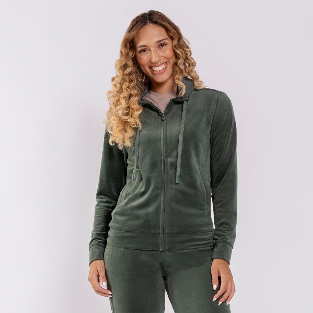 Jaqueta Feminina Esportiva Em Plush Com Capuz Scream Verde Oliva