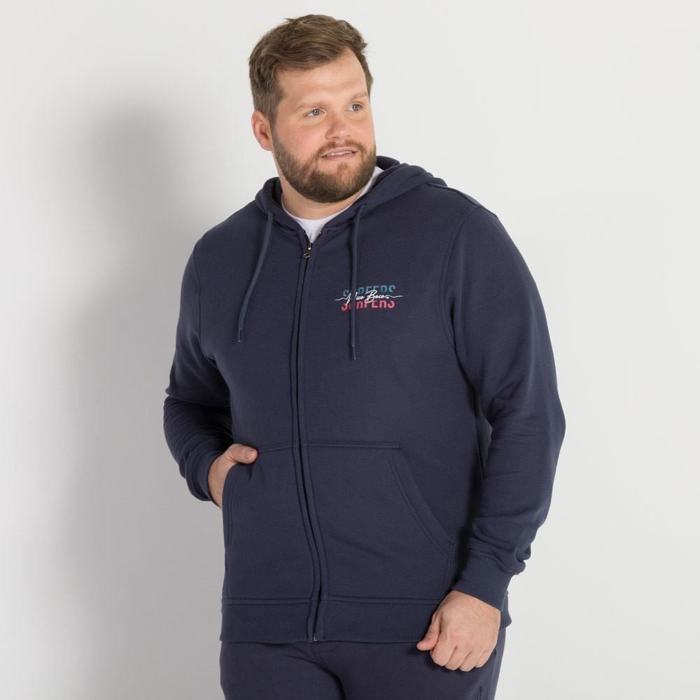Jaqueta Plus Size Moletom Felpado Nicoboco Marinho