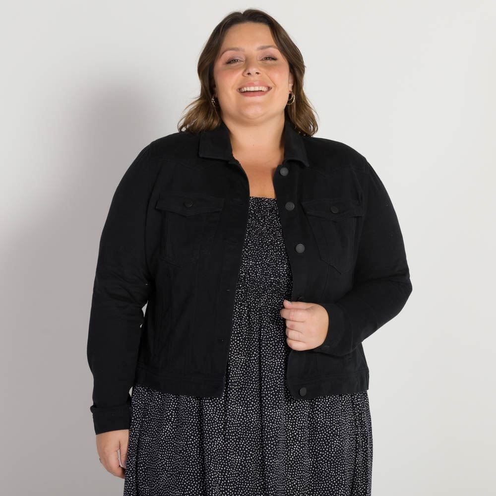 Jaqueta preta feminina plus store size
