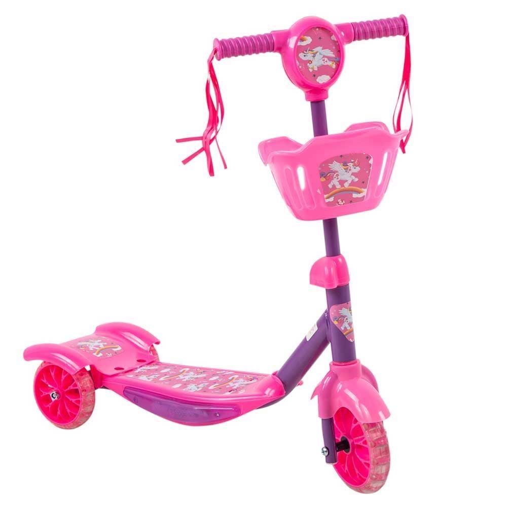 Patinete Rosa 3 Rodas Com Cesto Som E Led Havan Toys - HBR0444