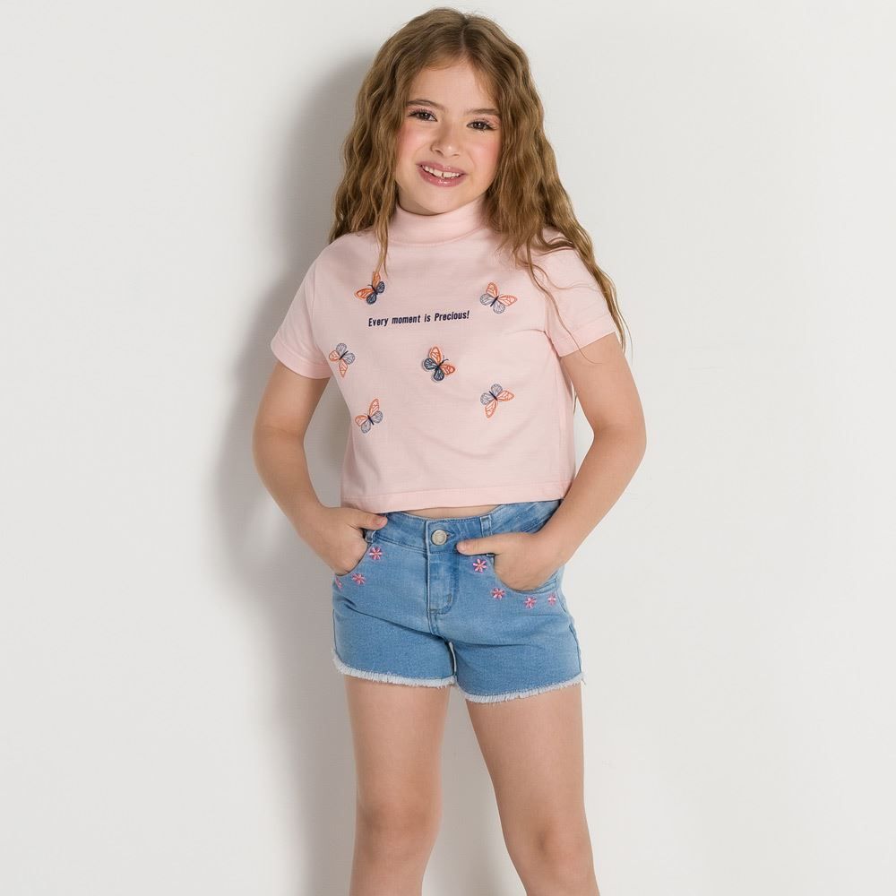 Shorts 4 a 10 anos Jeans Florzinhas Marmelada Jeans