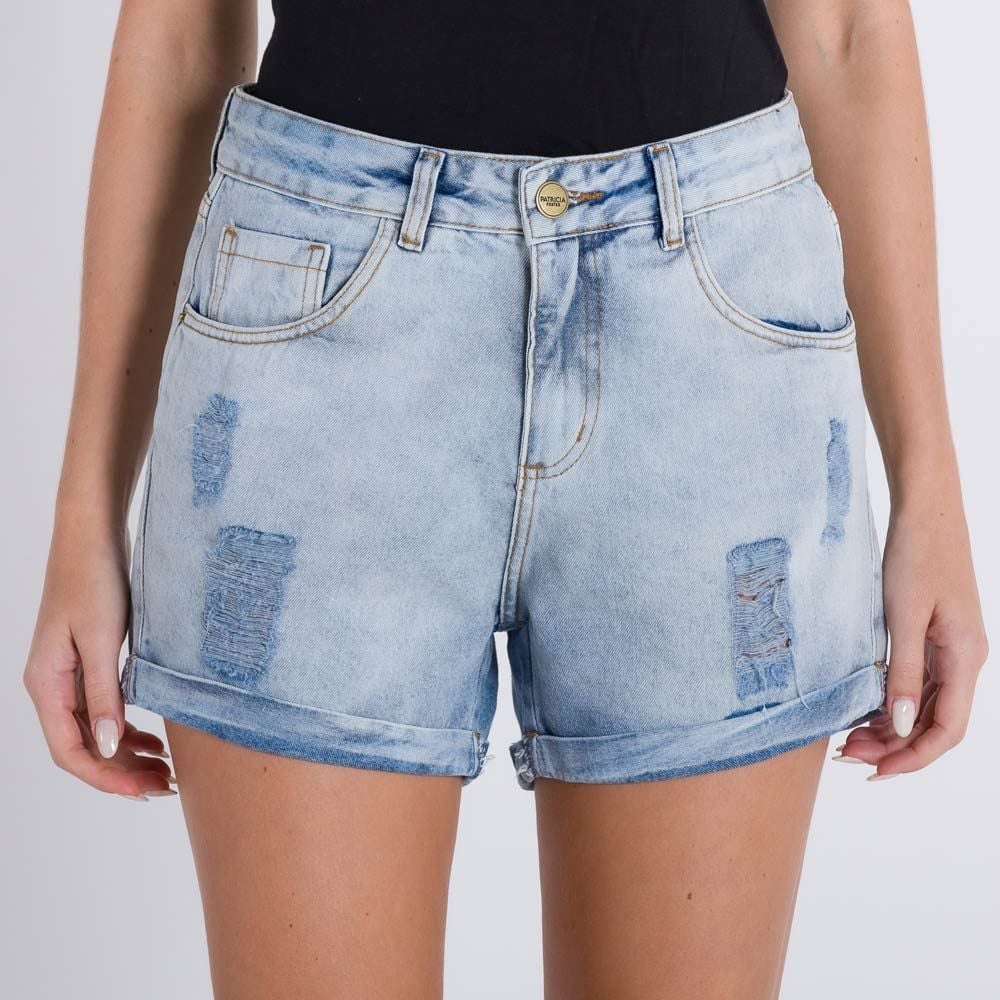 Shorts Jeans Boyfriend Barra Dobrada Patr cia Foster Azul Claro