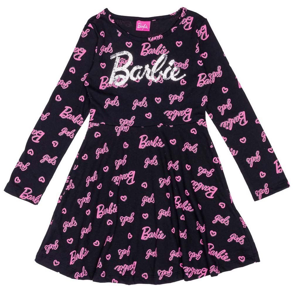 Vestido 4 a 10 anos M/Malha Barbie Lantejoulas Mattel Preto