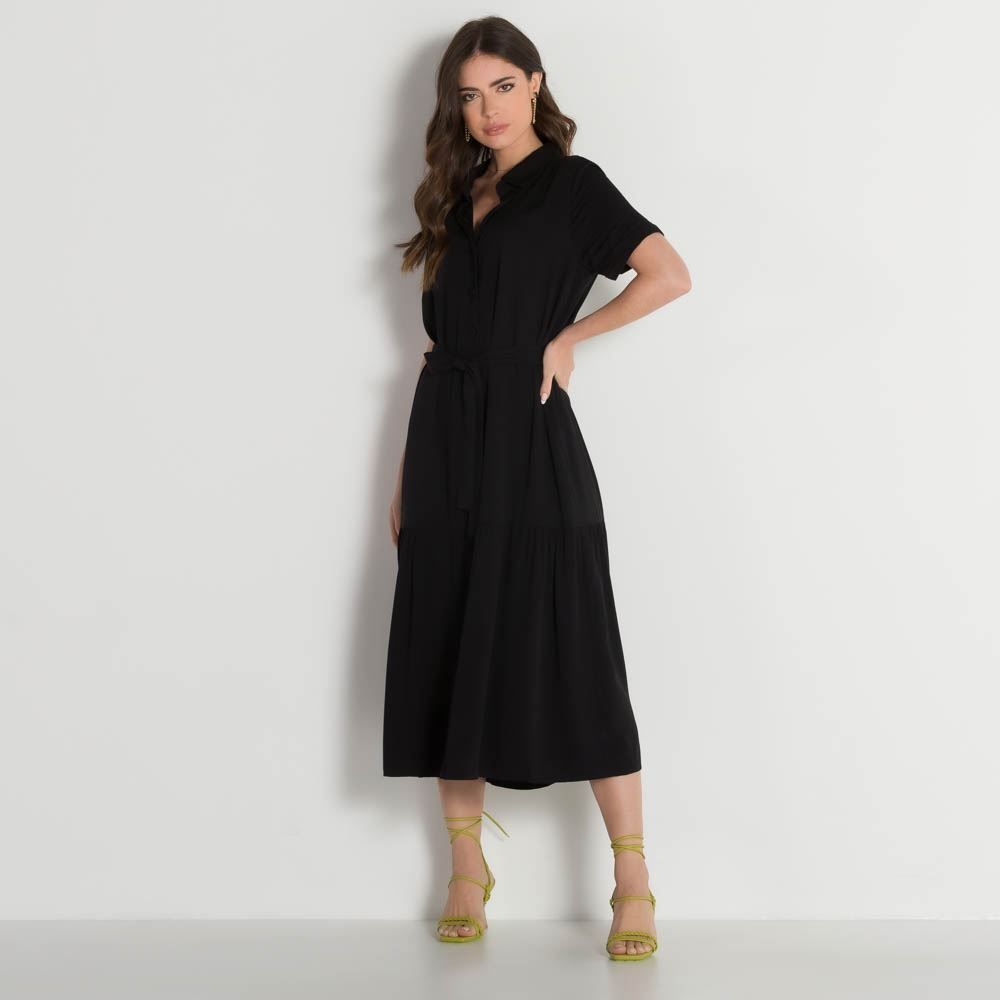 Vestido Chemise Bot es Forrados Patricia Foster Preto