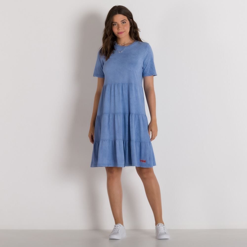 Vestido Marmorizado Com Babados Boby Blues Azul