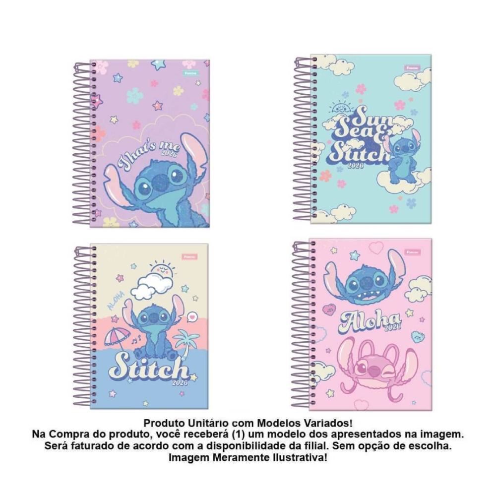 Agenda Espiral 2026 Stitch 176 Folhas Foroni - Sortido