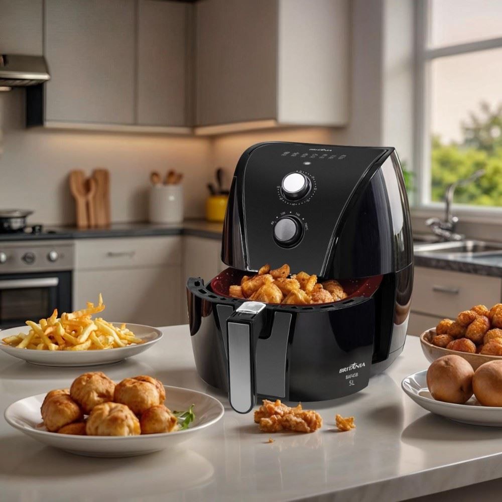 Fritadeira Air Fryer Britânia 5 Litros Cesto Quadrado Redstone 1500W BAF45B