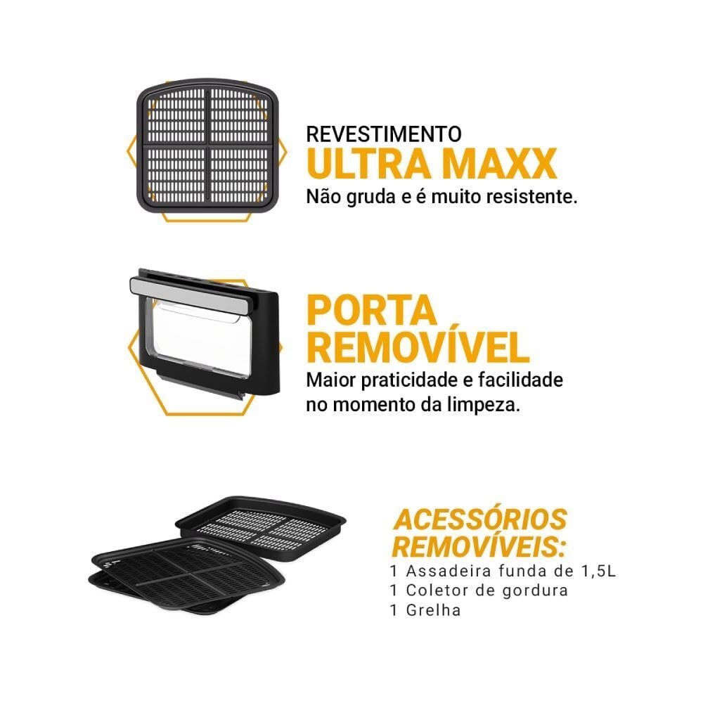 Fritadeira Air Fryer Oven Philco 11 Litros 8 Funções Visor 1800W PAF11B