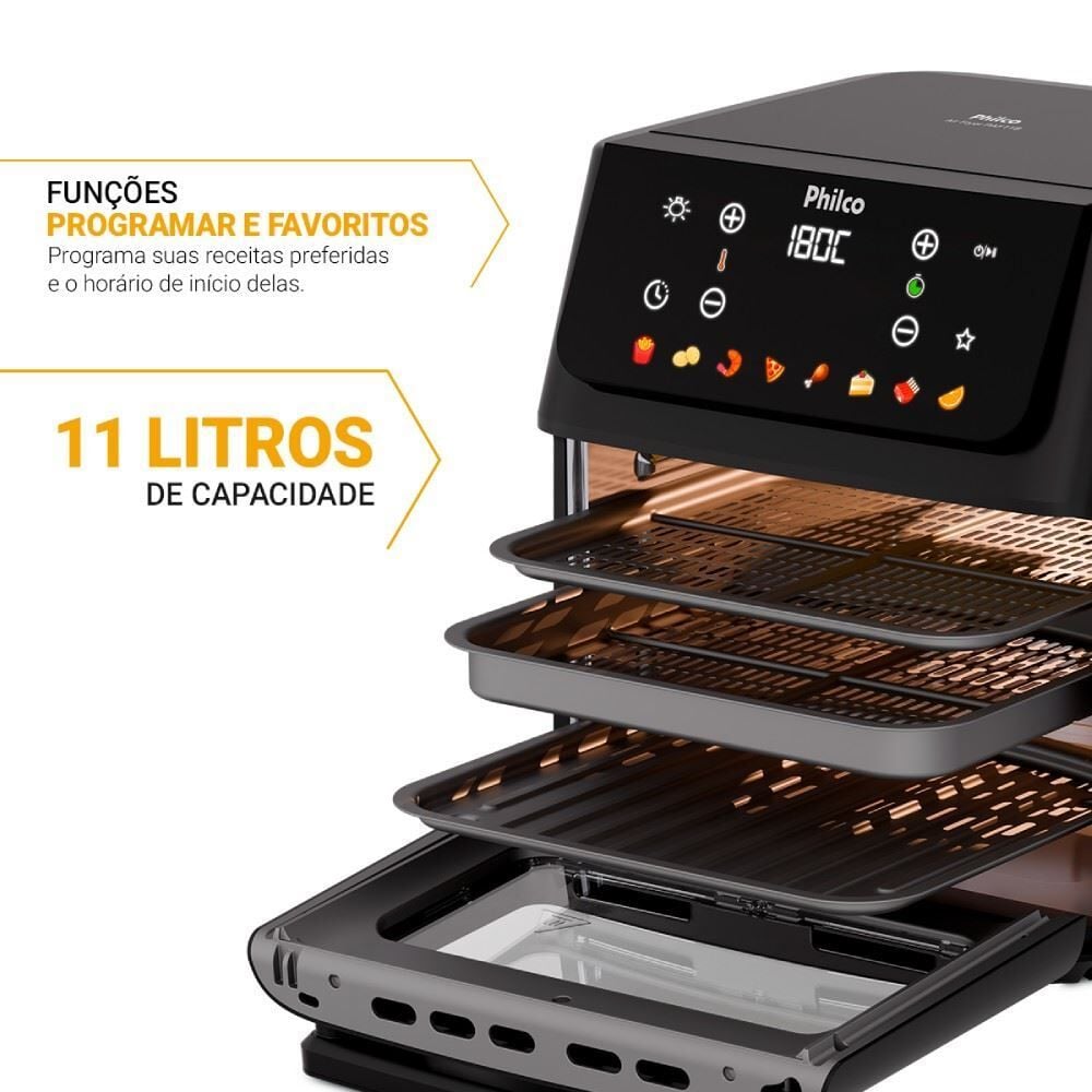 Fritadeira Air Fryer Oven Philco 11 Litros 8 Funções Visor 1800W PAF11B