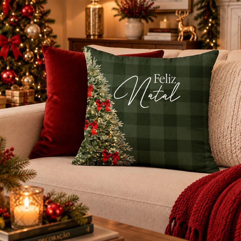 Almofada de Veludo 48X48cm Natal Havan Casa - Árvore Xadrez