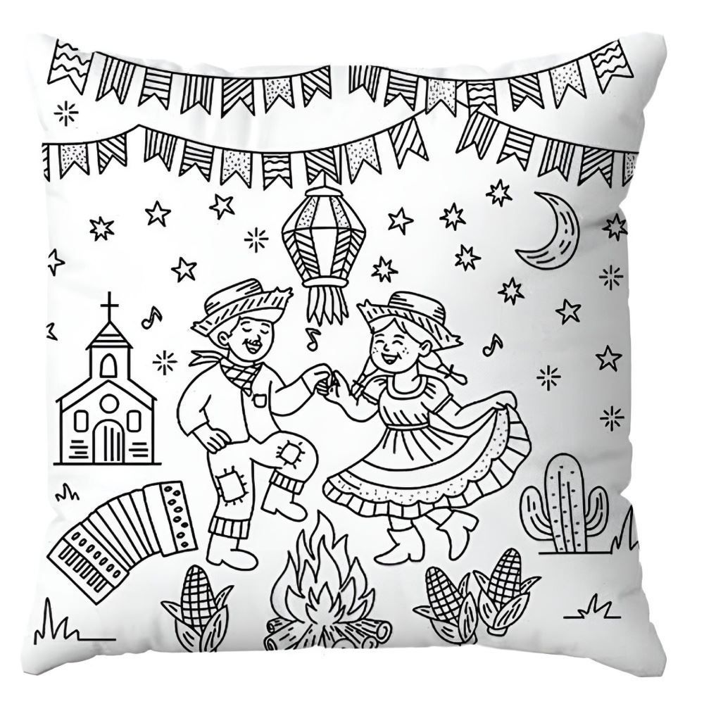 Almofada Decorativa Infantil para Colorir 38X38 cm Havan Casa - Festa Junina
