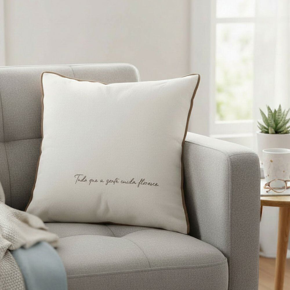 Almofada Linho Elegance Estampada 48X48cm Havan Casa - Floresce Taupe