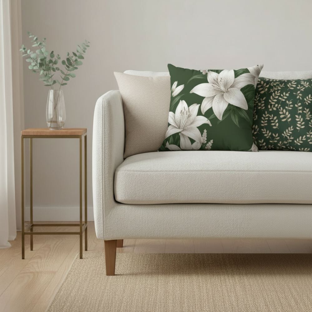 Almofada Veludo Estampado Verão 48X48cm Havan Casa - Lírio Verde