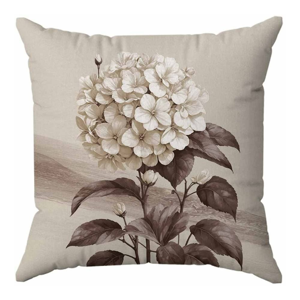 Almofada Veludo Estampado 48X48cm Havan Casa - Hortência Off e Marrom