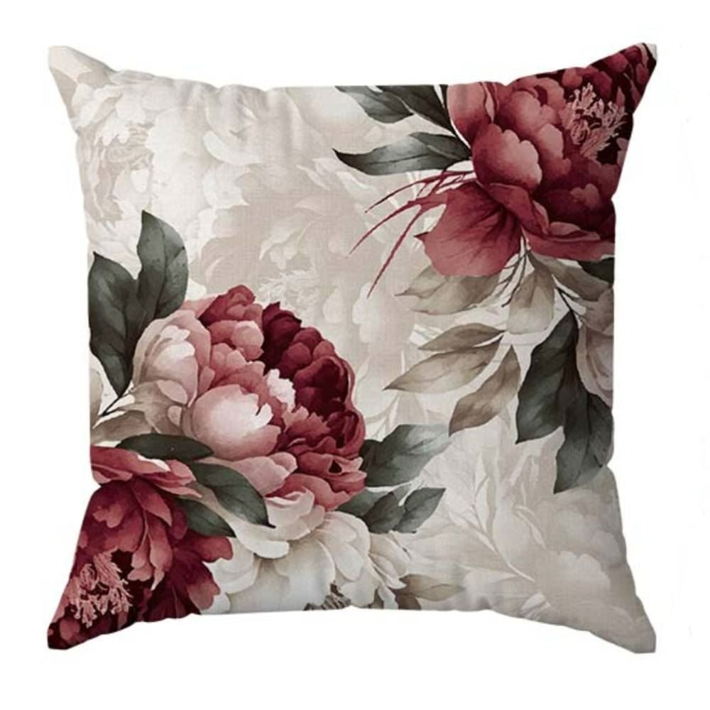 Almofada Veludo Estampado 48X48cm Havan Casa - Peonia Bordô