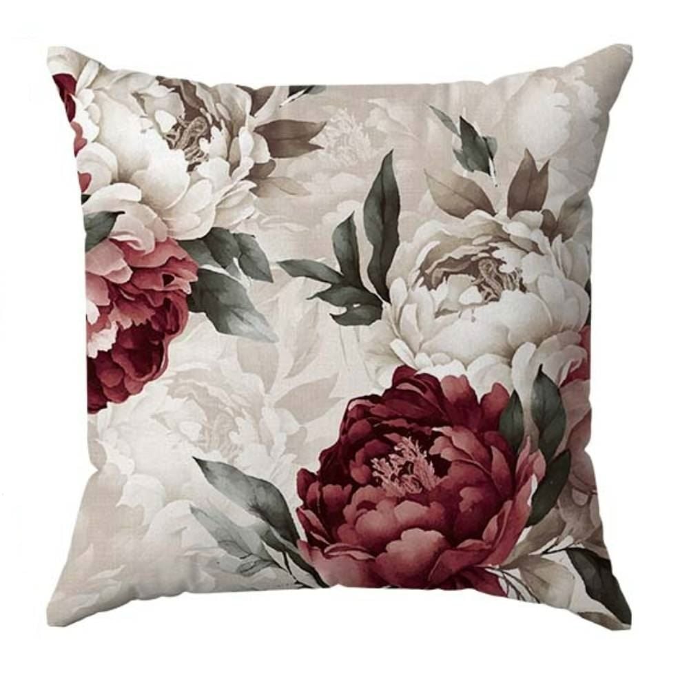 Almofada Veludo Estampado 48X48cm Havan Casa - Peonia Bordô