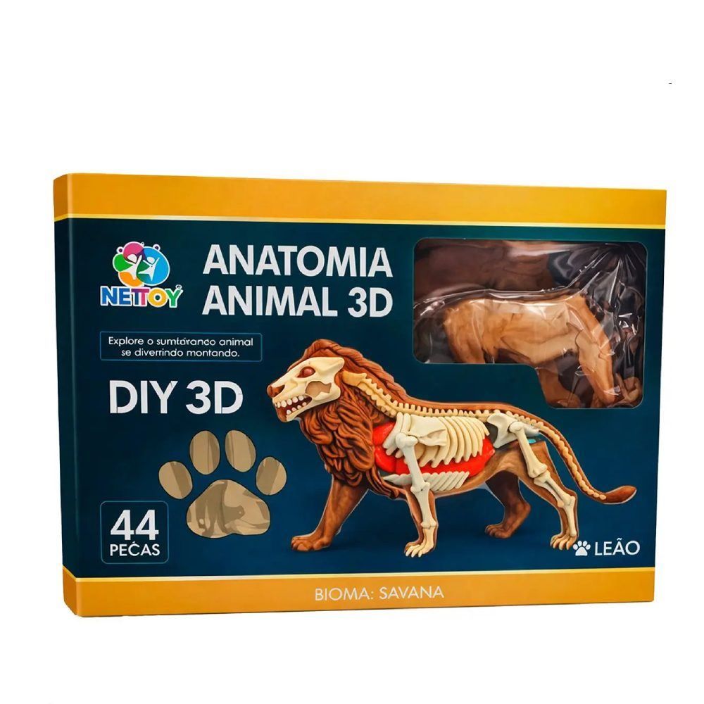 Brinquedo Educativo Anatomia Leão 3D Nettoy - 44 Peças
