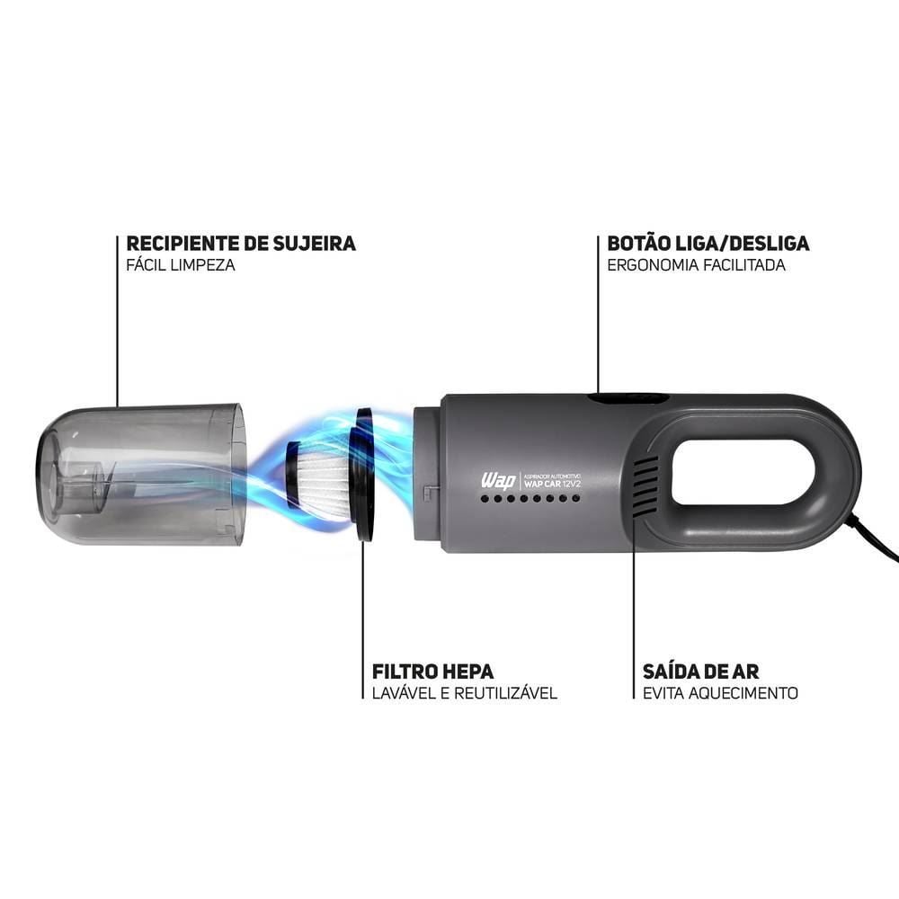 Aspirador De Pó Wap Automotivo Portátil 12V 180W - Cinza