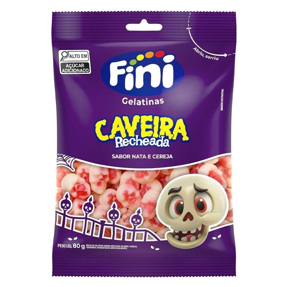 Bala de Gelatina Caveira Recheada Fini - 80g