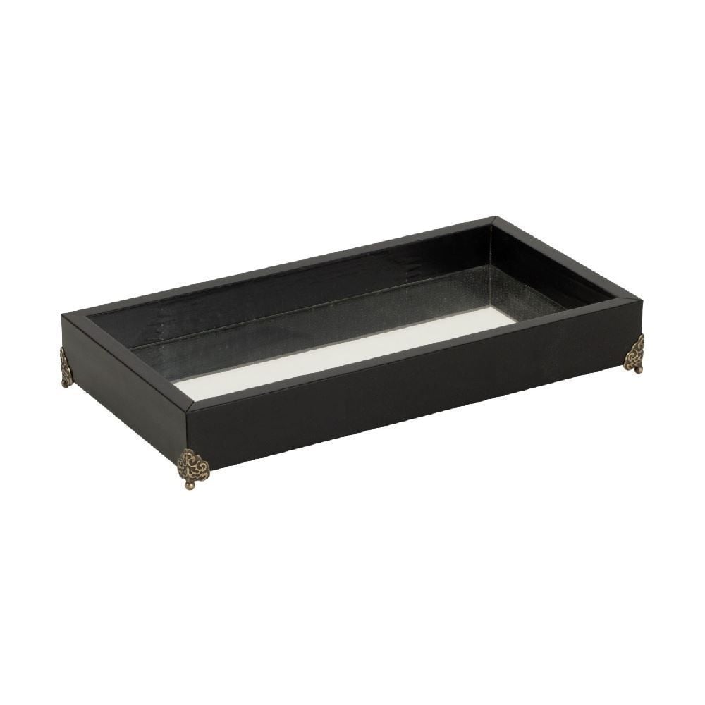 Bandeja Decorativa Espelhada Com Pé Bw Quadros 31 Cm - Preto