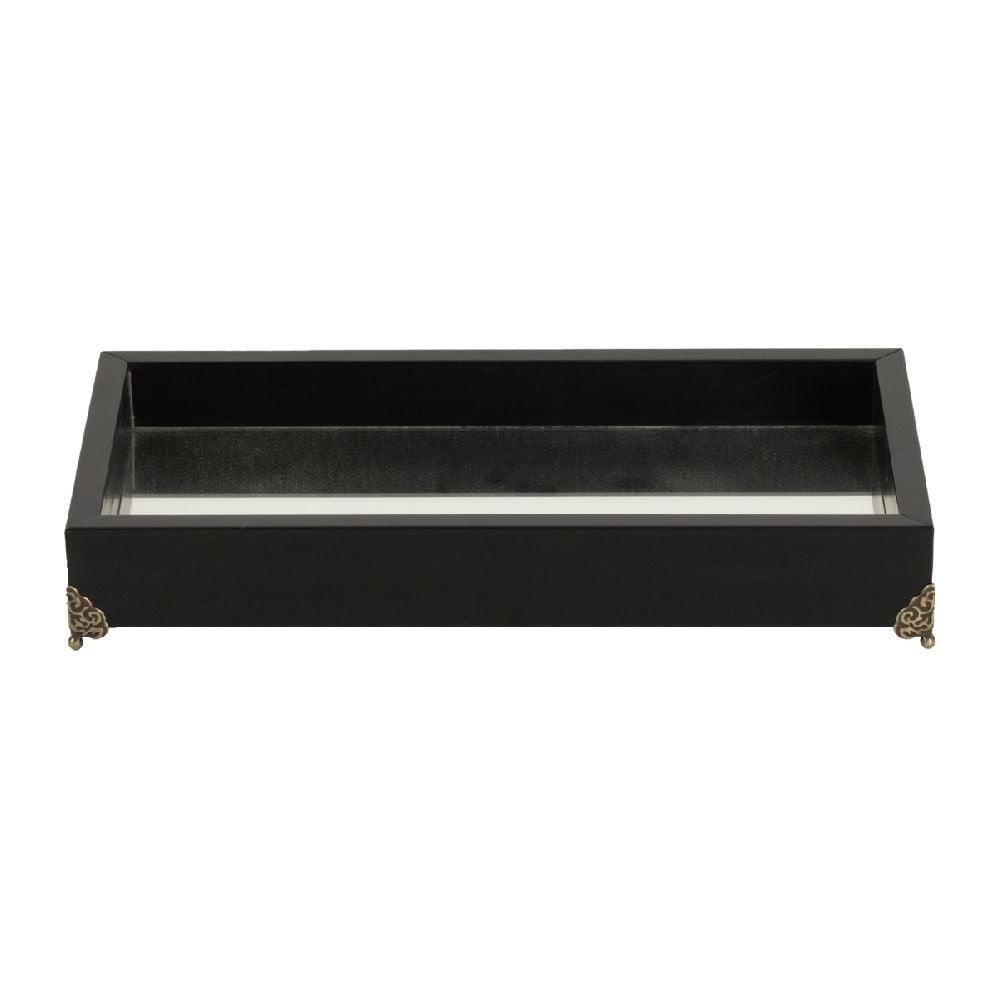 Bandeja Decorativa Espelhada Com Pé Bw Quadros 31 Cm - Preto