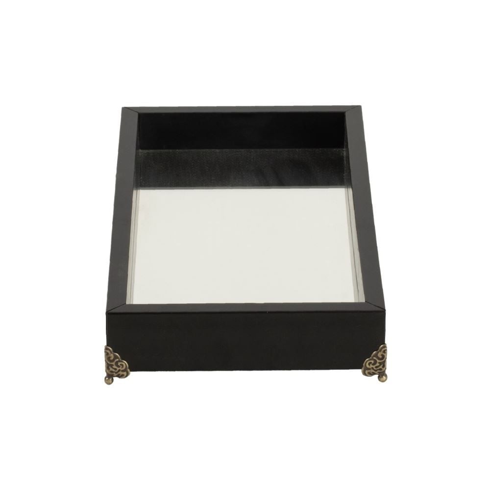 Bandeja Decorativa Espelhada Com Pé Bw Quadros 31 Cm - Preto