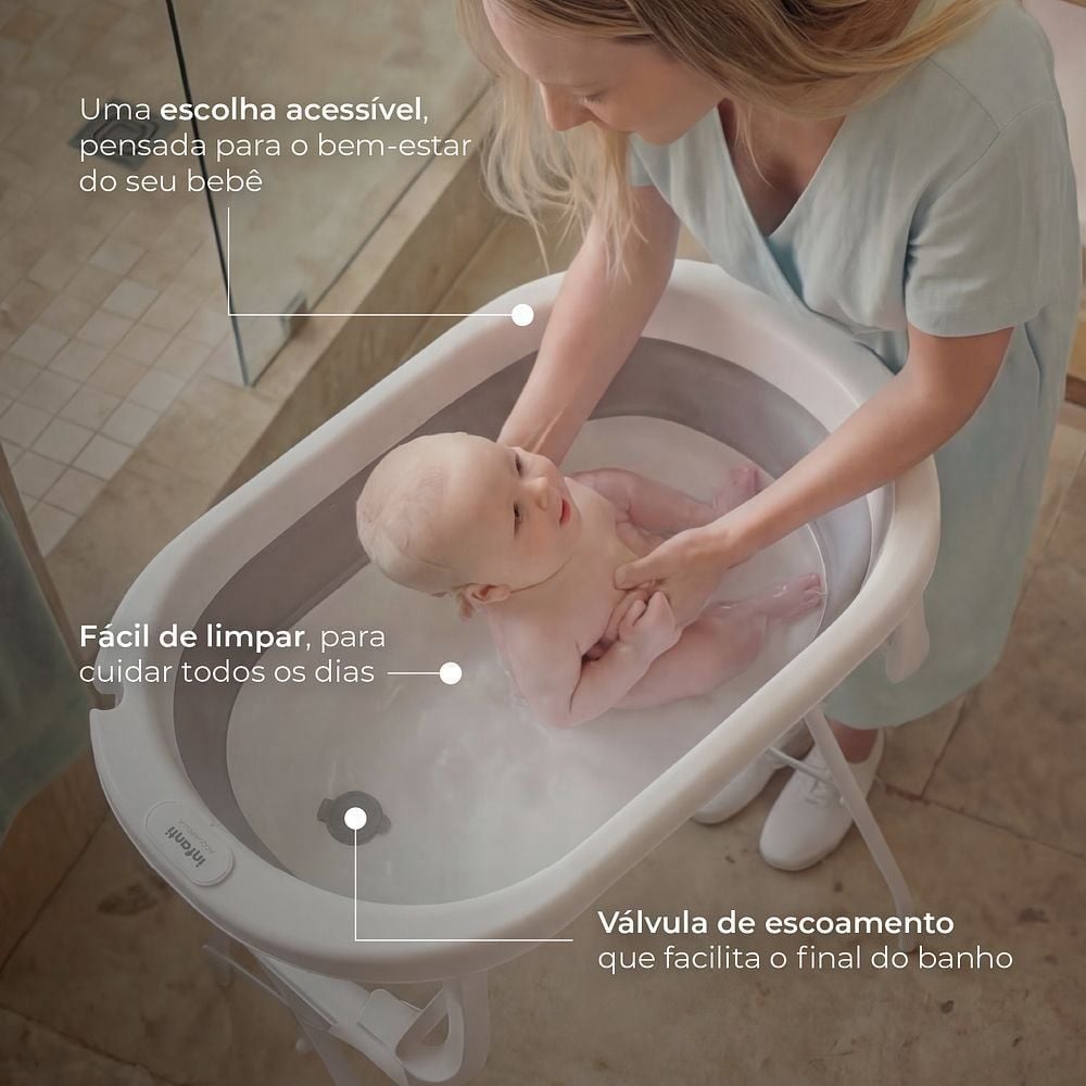 Banheira de Bebê Retrátil Acquarella com Suporte Infanti - Cinza