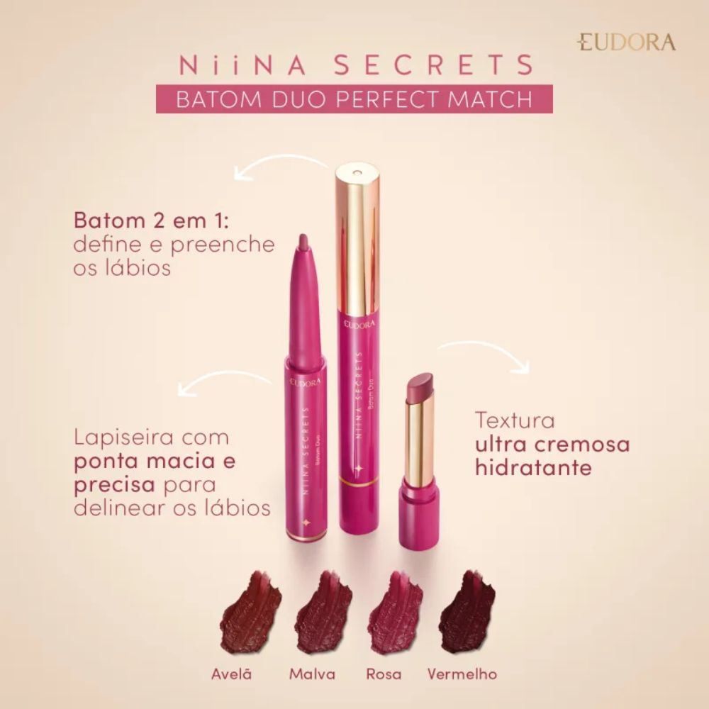 Batom Duo Perfect Match Avelã Niina Secrets - Eudora