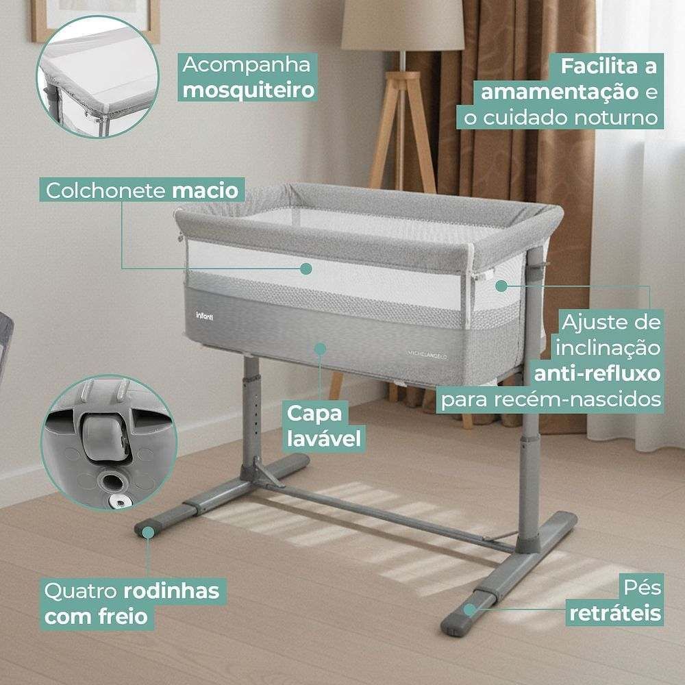 Berço Co-Bed Michelangelo Infanti - Cinza