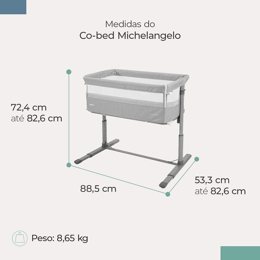 Berço Co-Bed Michelangelo Infanti - Cinza
