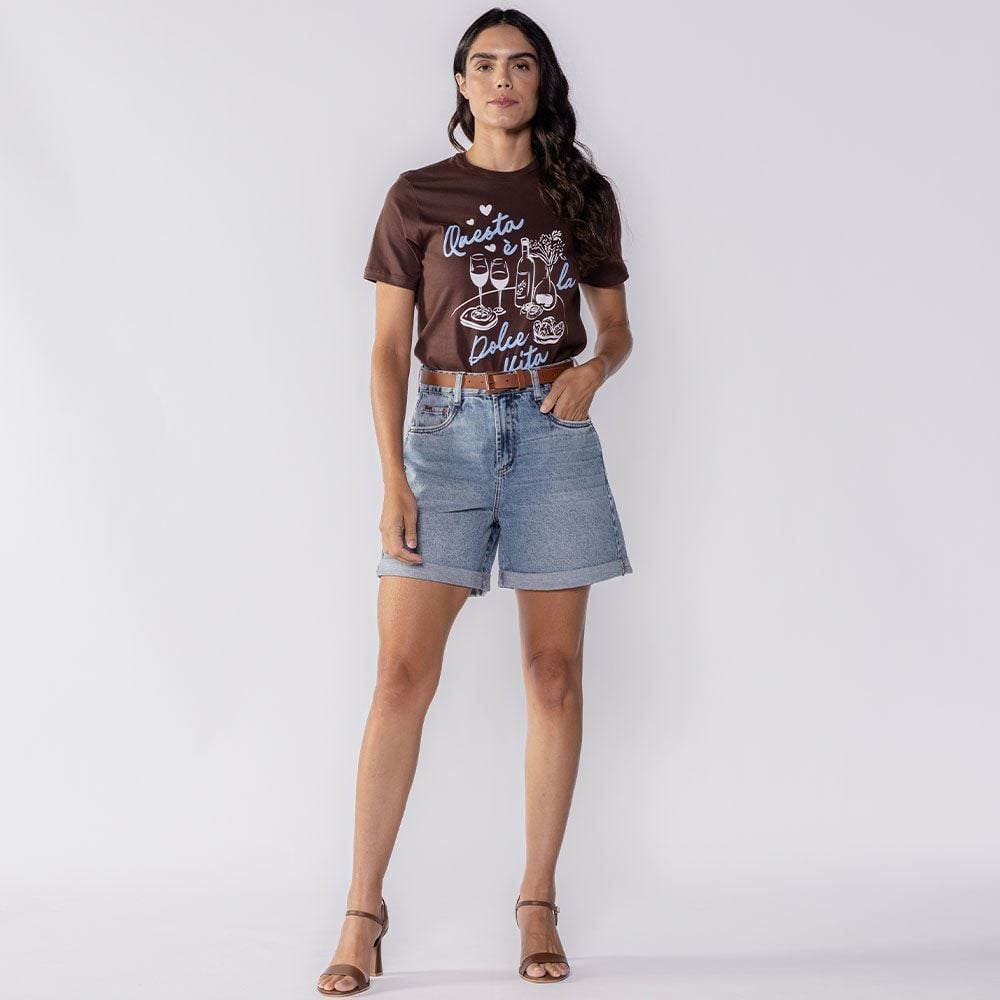 Bermuda Feminina Jeans Com Cinto Patricia Foster
