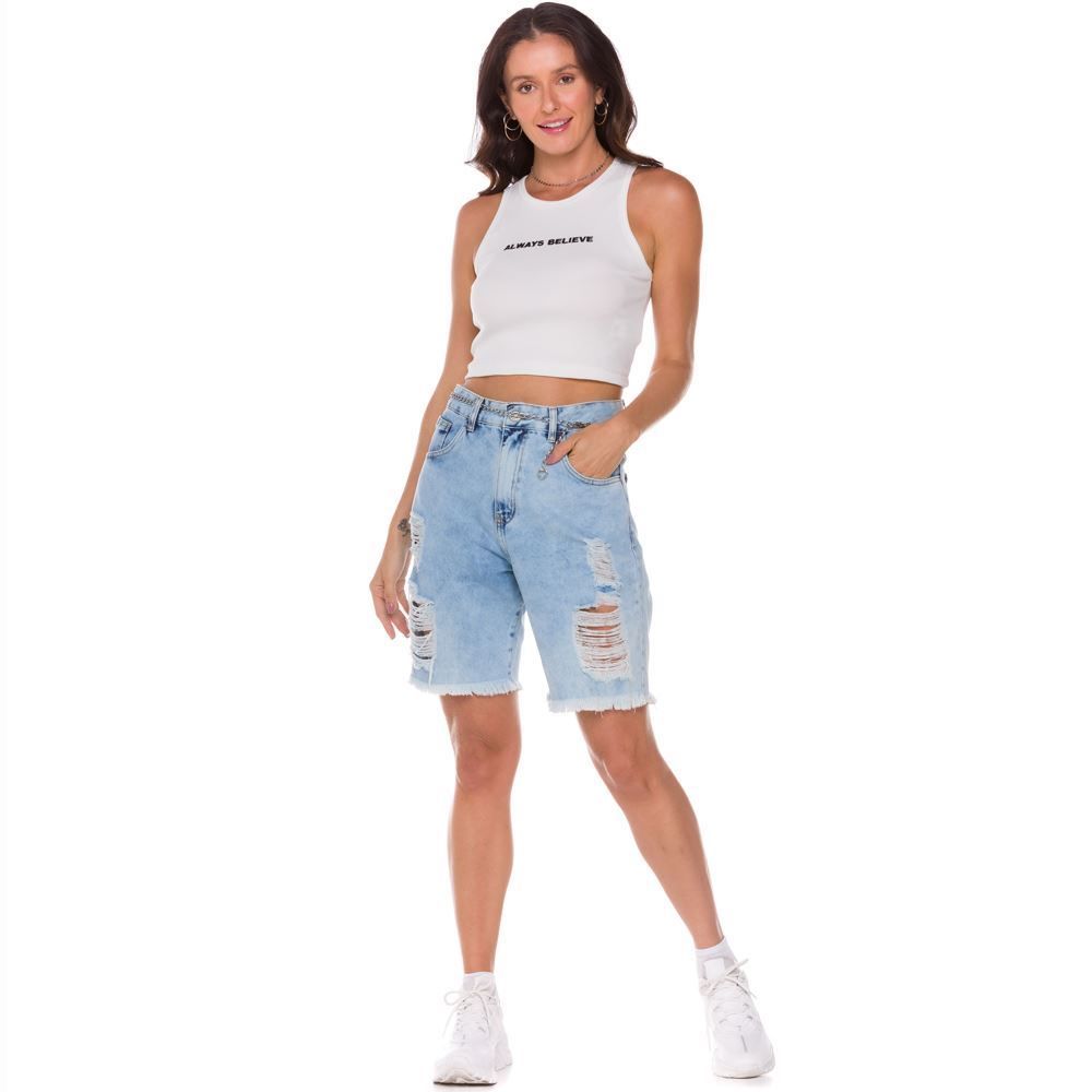 Bermuda Jeans com Puídos Zune By Sabrina Sato